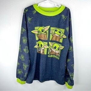 STAR WARS Boys Kids Navy Blue Fleece Like Long sleeve Grogu Neon Prints M (8-10)